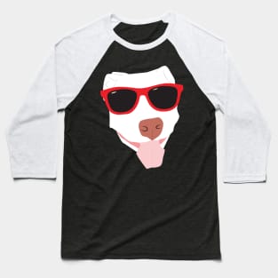 White Dog in Sunglasses Baseball T-Shirt